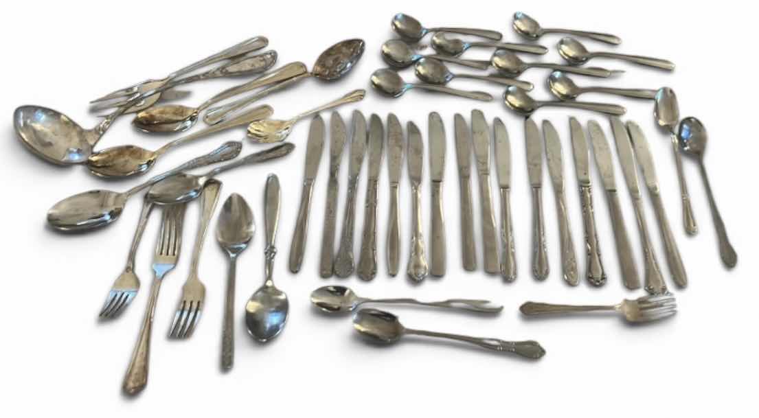 Photo 1 of 44 STAINLESS STEEL AND SILVER PLATED SILVERWARE