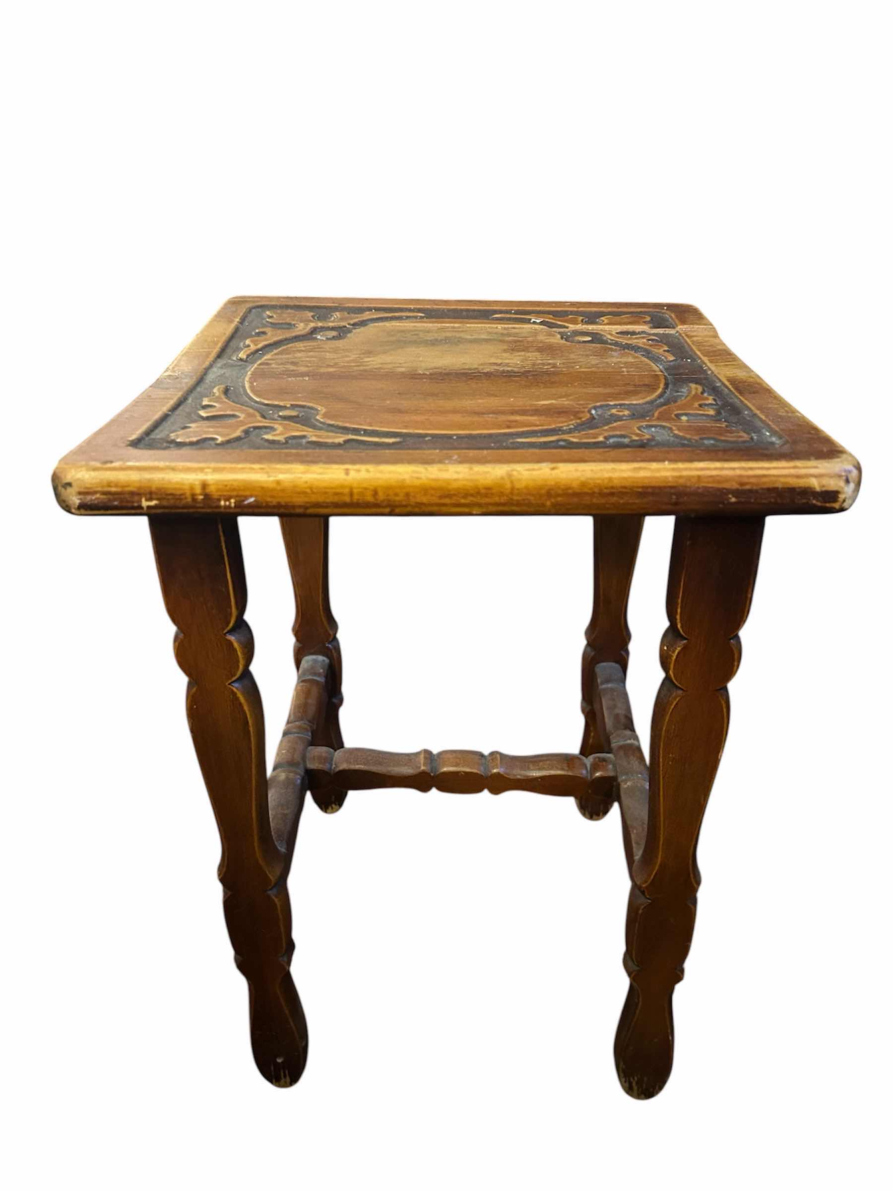 Photo 1 of VINTAGE 1940 CALIFORNIA CATALINA STYLE SIDE TABLE W RUSTIC WALNUT FRAME 12" X 12" H 16"