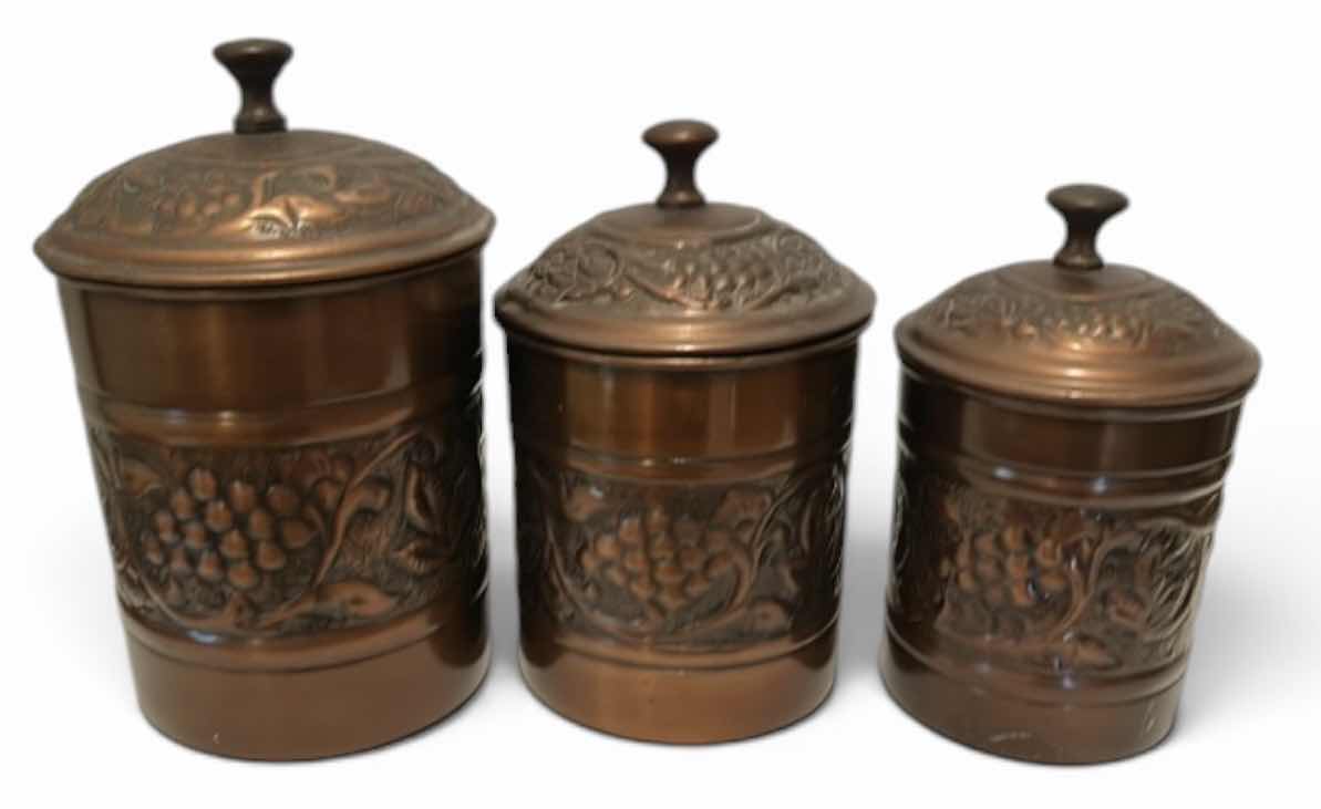 Photo 1 of 3 PC BRASS TONE CANISTER SET