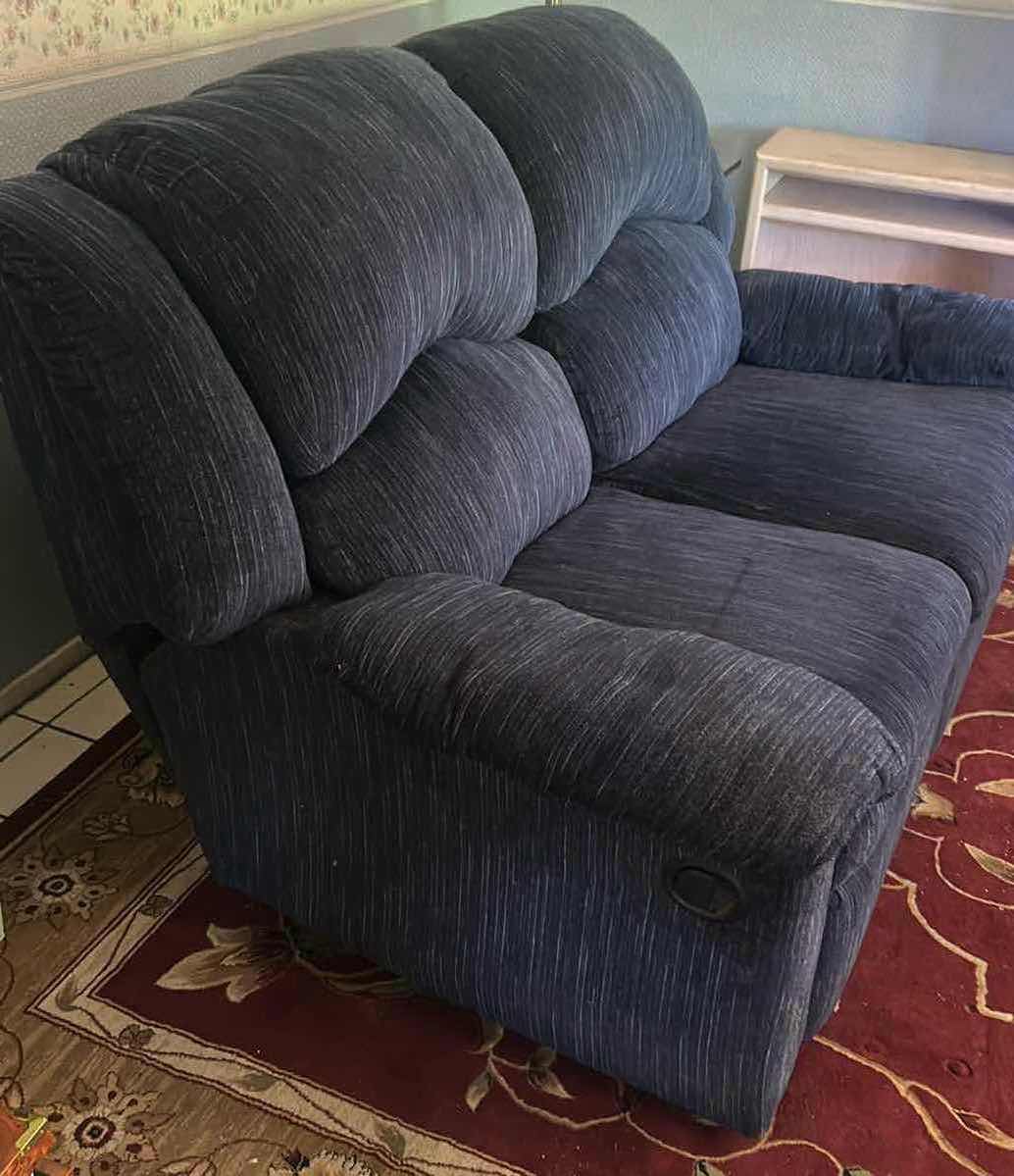 Photo 1 of ASHLEY SIMPLE JOY NAVY BLUE RECLINING LOVESEAT CORDUROY FABRIC