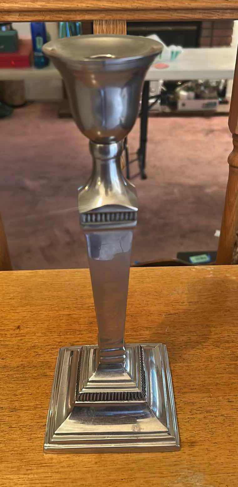 Photo 1 of PAIR OF SILVER PLATED TAPER CANDLE HOLDERS H 12"