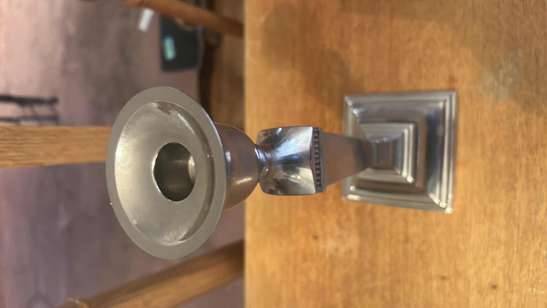 Photo 1 of PAIR OF SILVER PLATED TAPER CANDLE HOLDERS H 12"