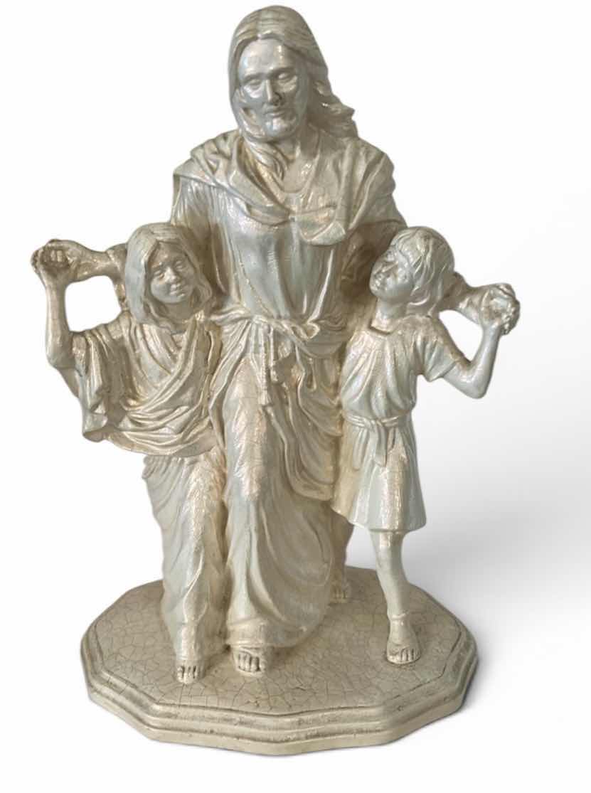Photo 1 of “JESUS WITH CHILDREN” STATUE, CRACKLE CERAMIC H13.5”