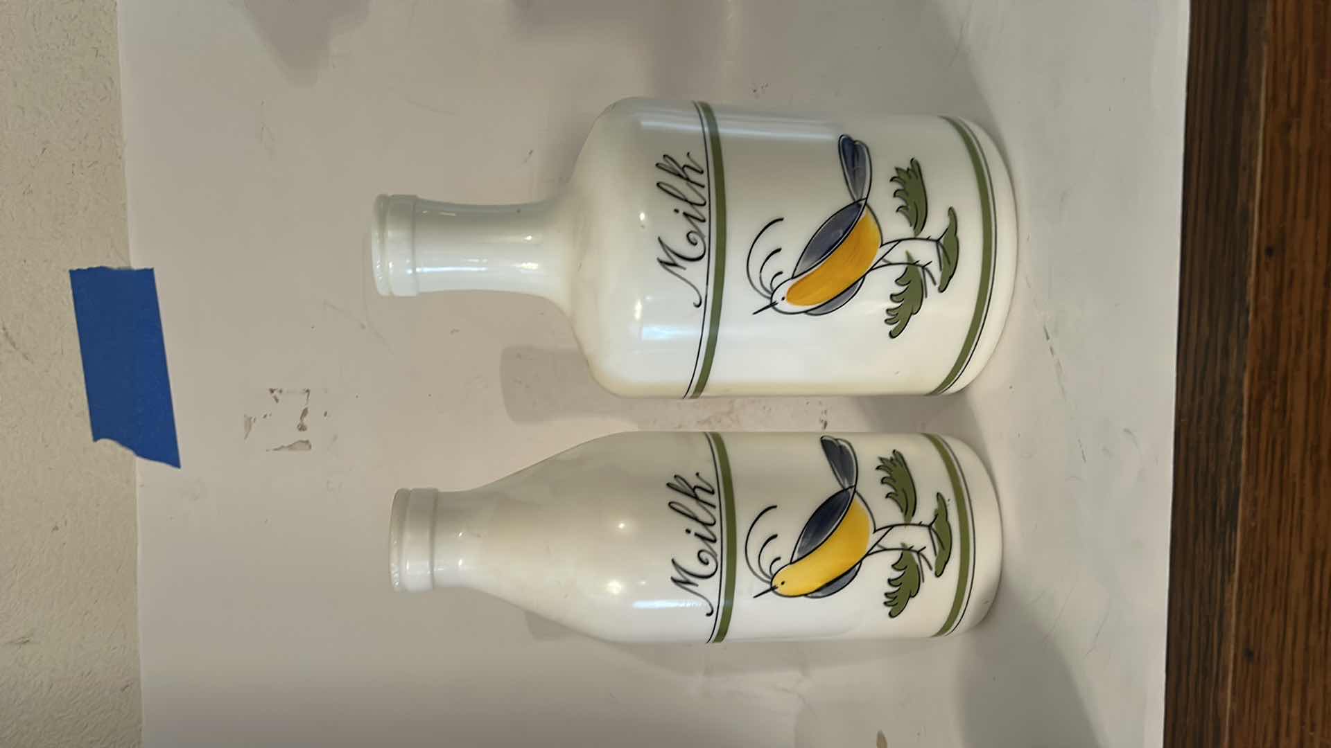Photo 1 of 2- VINTAGE MILK GLASS BOTTLES DESIGNED BY EGIZIA, H10”