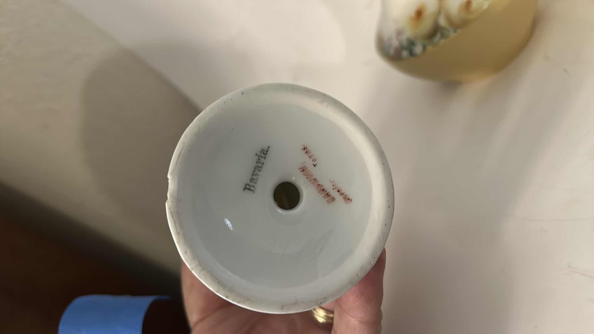 Photo 1 of 4 YELLOW AND WHITE VINTAGE PORCELAIN PIECES- ANTIQUE HAIR RECEIVER, FROM THE VICTORIAN ERA USED TO STORE HAIR, MATCHING TRINKET BOX, VASE AND MORE
