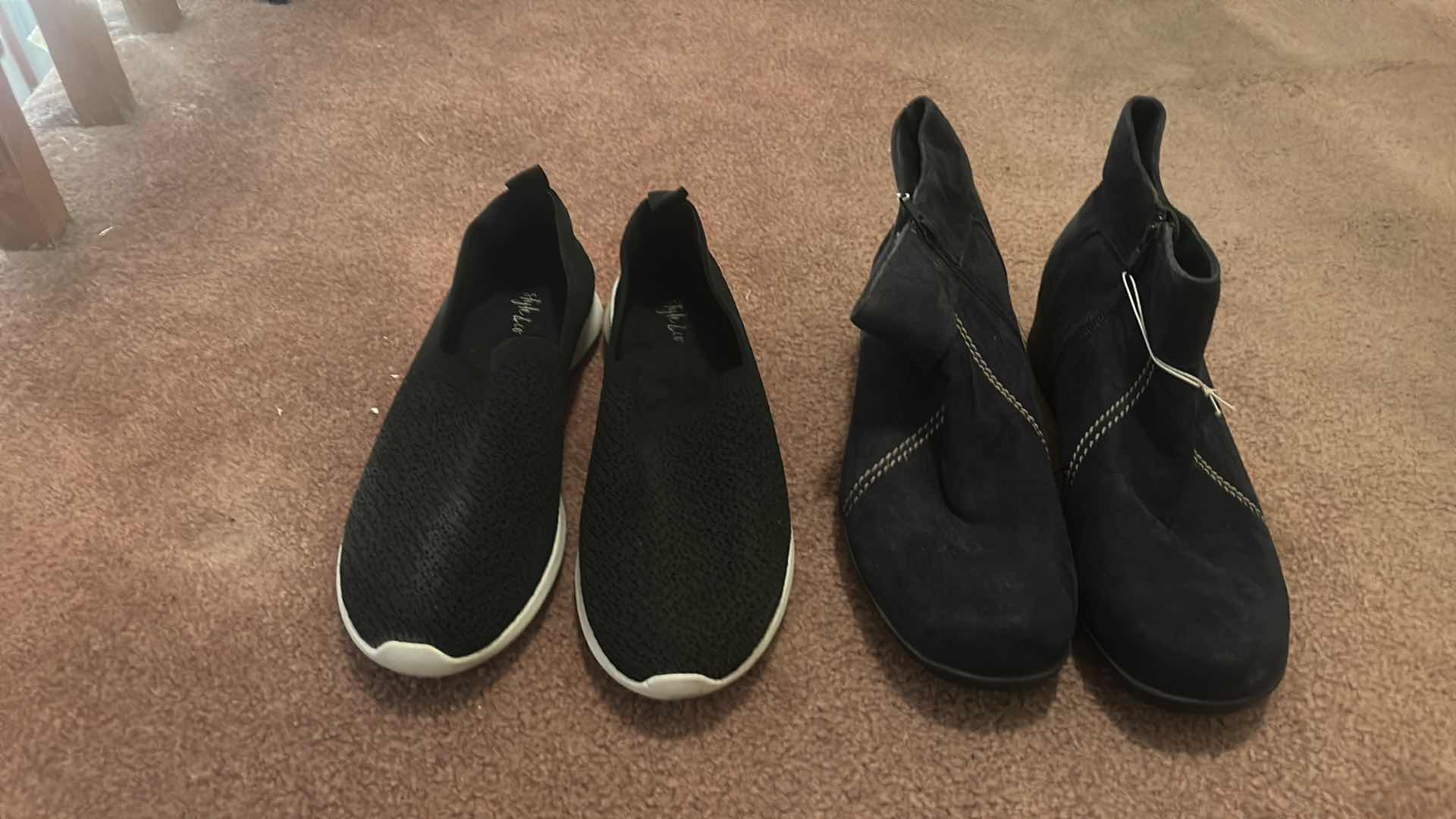 Photo 1 of BLACK SLIP ONS AND  ANKLE BOOTS SIZE 9 WOMENS