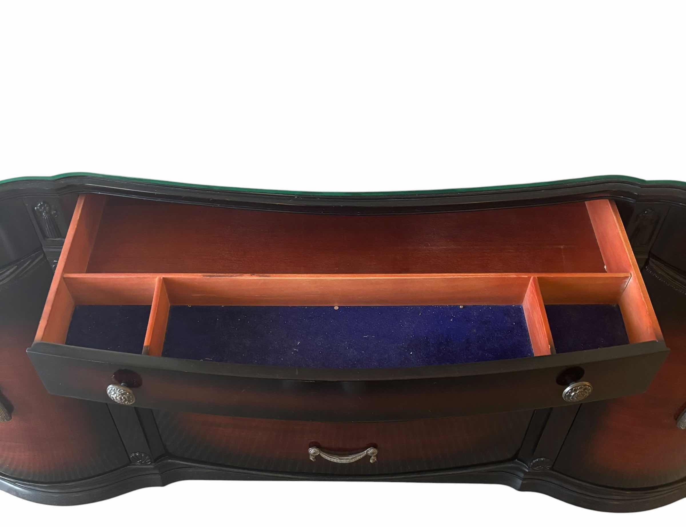 Photo 1 of SERPENTINE STYLE CREDENZA WITH A FITTED GLASS TOP & TONGUE AND GROOVE DRAWERS 71" X 21" H 35"