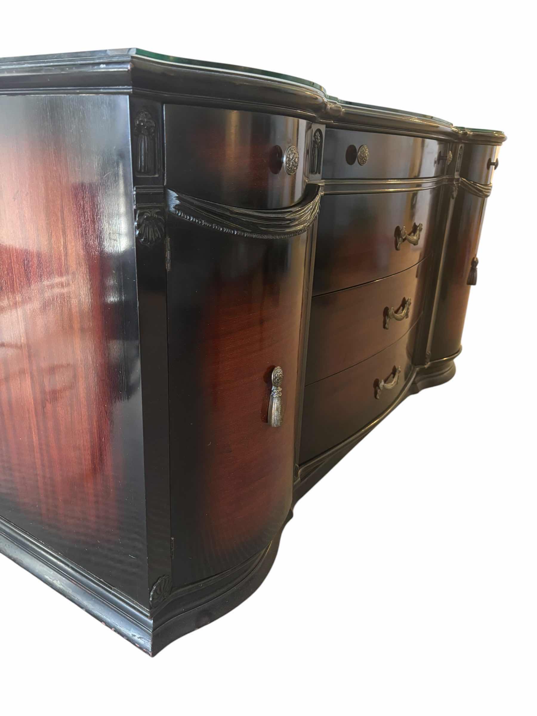 Photo 1 of SERPENTINE STYLE CREDENZA WITH A FITTED GLASS TOP & TONGUE AND GROOVE DRAWERS 71" X 21" H 35"