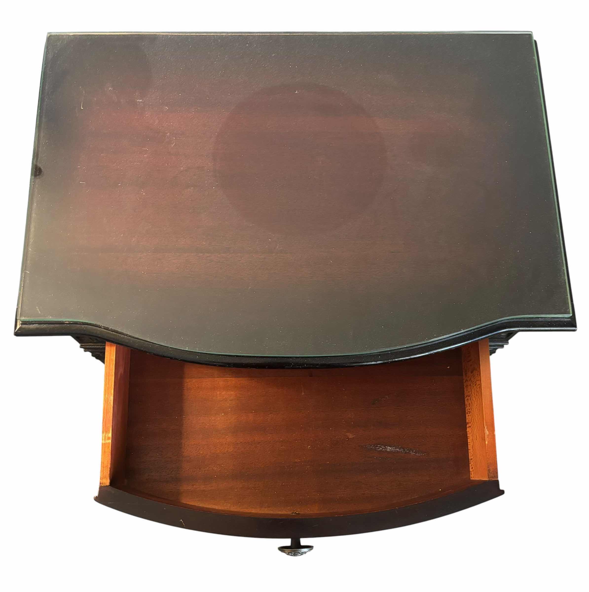 Photo 1 of VINTAGE MAHOGANY NIGHTSTAND W FITTED GLASS TOP 22" X 14" H 28"