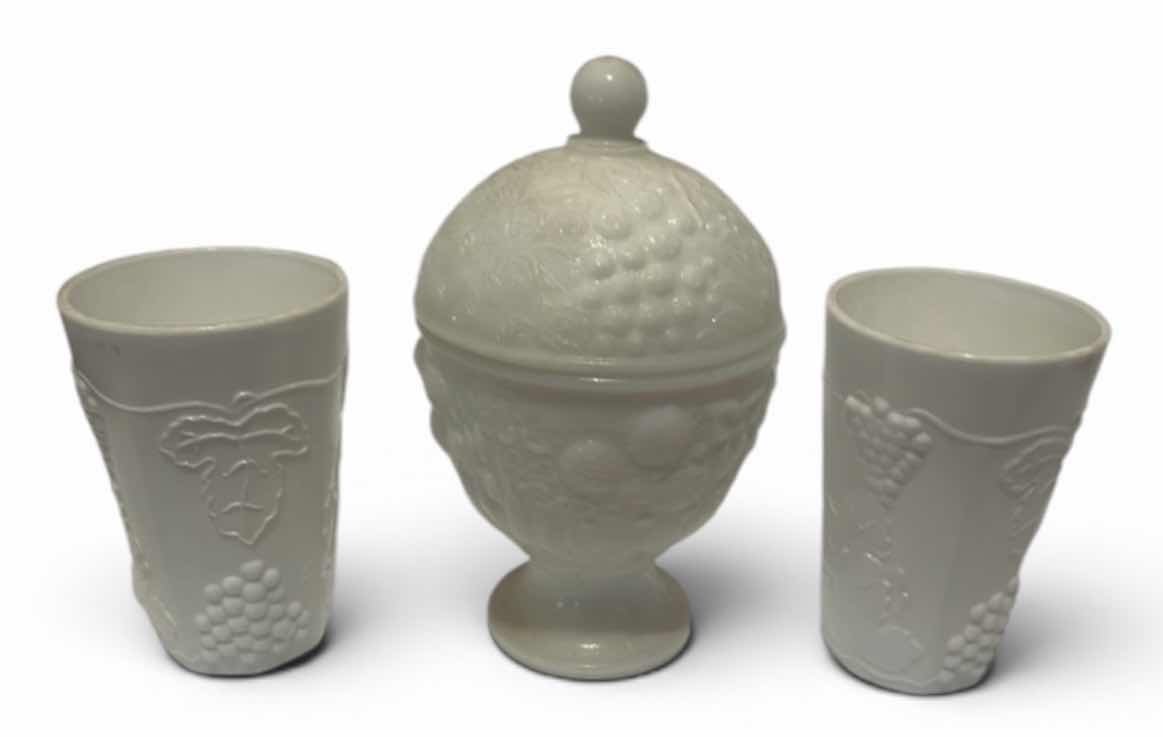 Photo 1 of 3 VINTAGE  MILK GLASS PIECES  (TALLEST H6.25”)