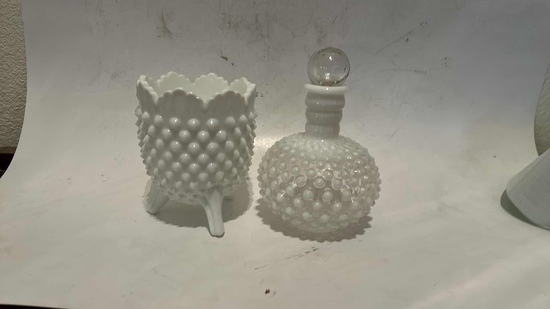 Photo 1 of 2 VINTAGE FENTON HOBNAIL MILK GLASS ITEMS  (TALLEST H6”)