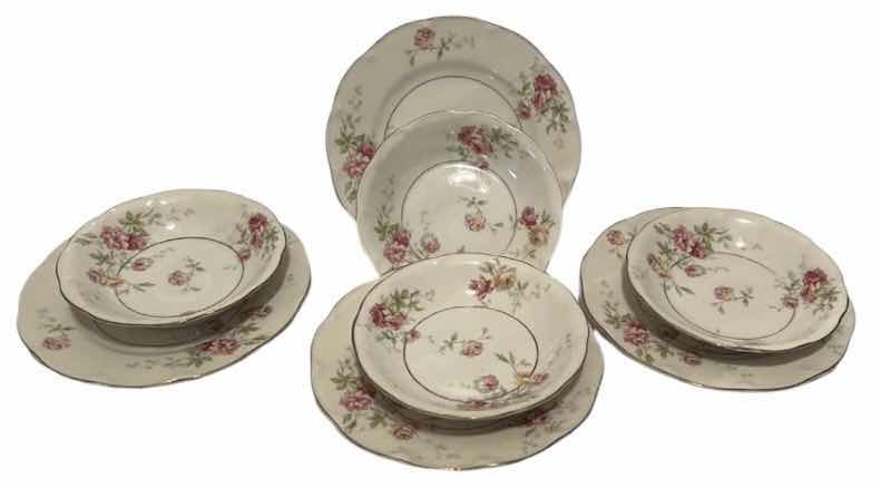 Photo 1 of HAVILAND DORSET 4 SMALL PLATES AND 4 BOWLS PINK FLORAL GOLD TRIM 6.5”
