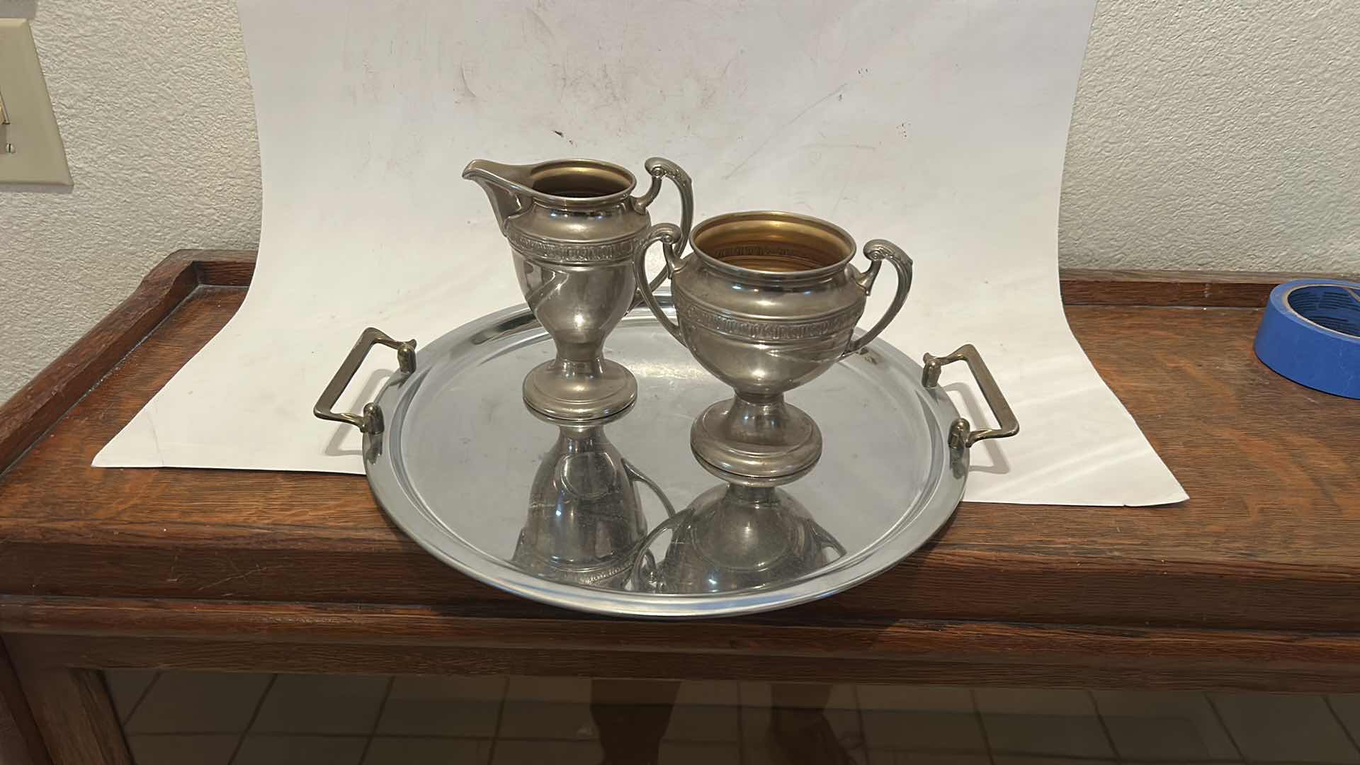 Photo 1 of SILVER TONE TRAY 12.75” & CREAM AND SUGER