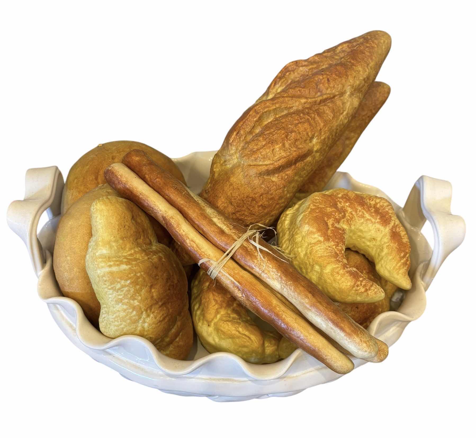 Photo 1 of ARTIFICIAL BREAD DECORATIONS IN BASKET AND CERAMIC BOWL