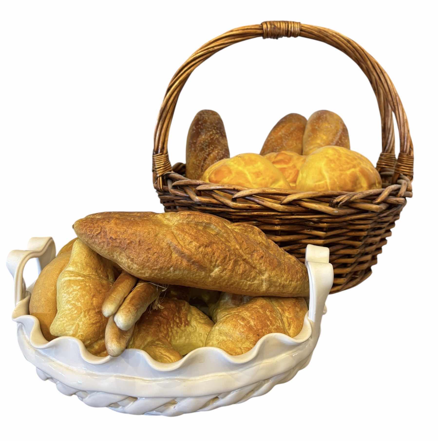 Photo 1 of ARTIFICIAL BREAD DECORATIONS IN BASKET AND CERAMIC BOWL
