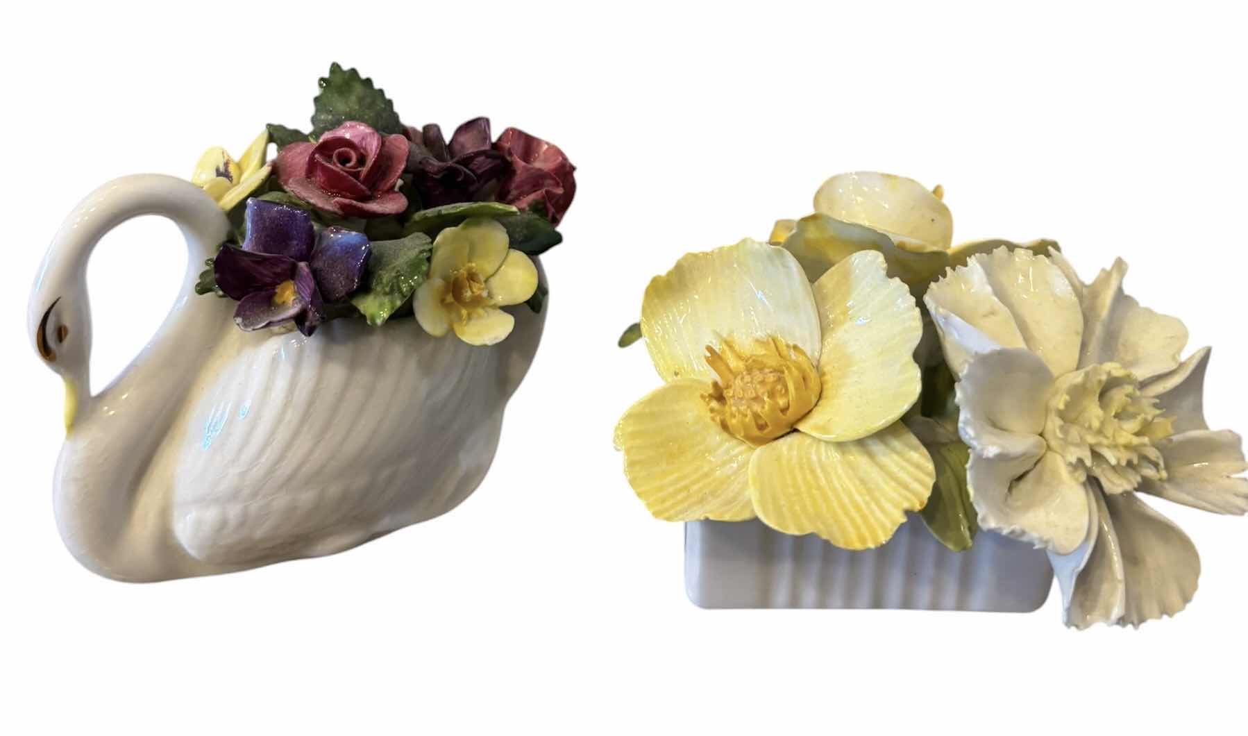 View 3 of ROYAL ADDERLEY & CROWN STAFFORDSHIRE VINTAGE PORCELAIN FLOWER ARRANGEMENTS (5) (TALLEST H4”)
