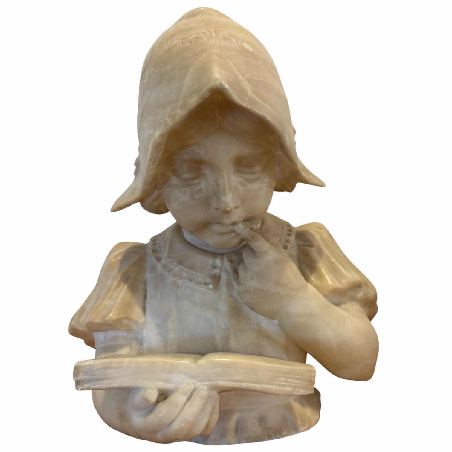 Photo 1 of ANTIQUE HAND-CARVED ONYX MARBLE FIGURE OF GIRL READING BOOK H11.5” $1670