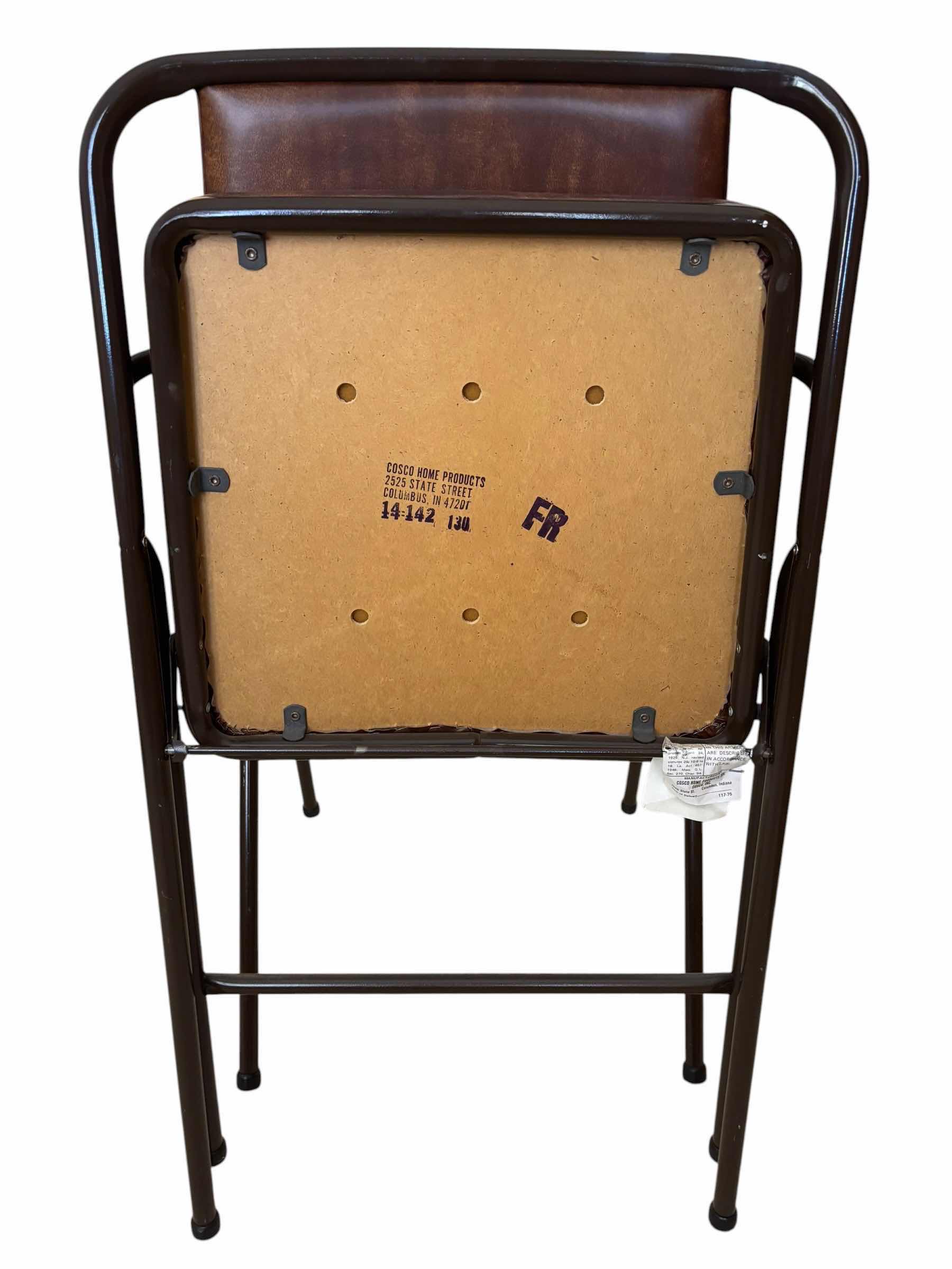 Photo 1 of VINTAGE METAL FOLDING CHAIRS WITH PADDED VINYL SEATS (2)