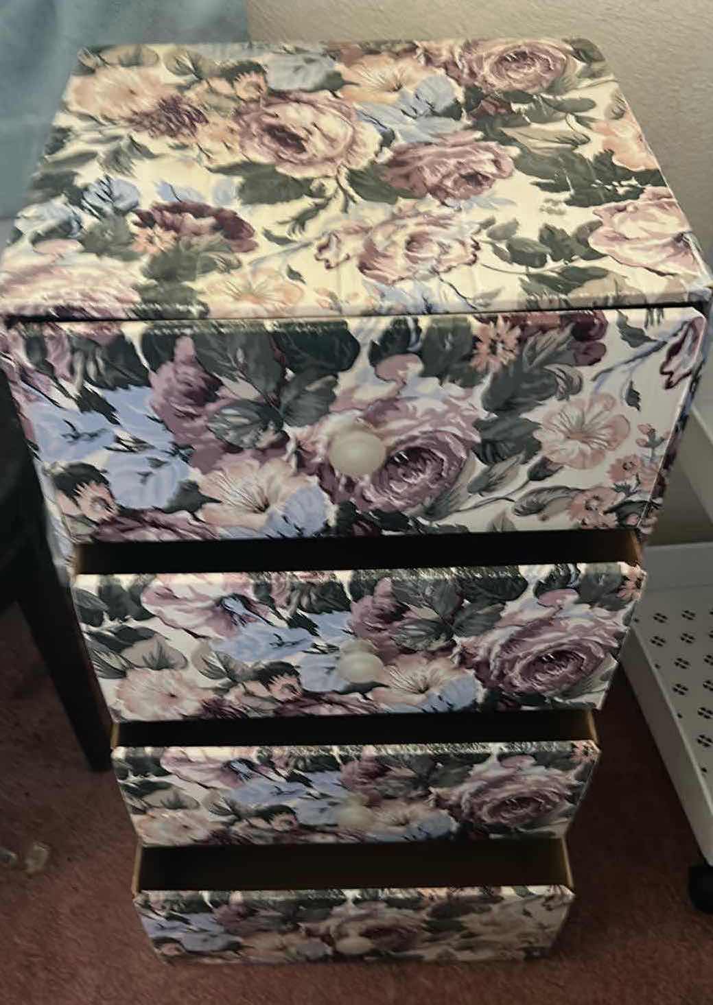 Photo 1 of VINTAGE FLORAL JEWELRY STORAGE CHEST MADE OF CARDBOARD 14" X 13" H 26"