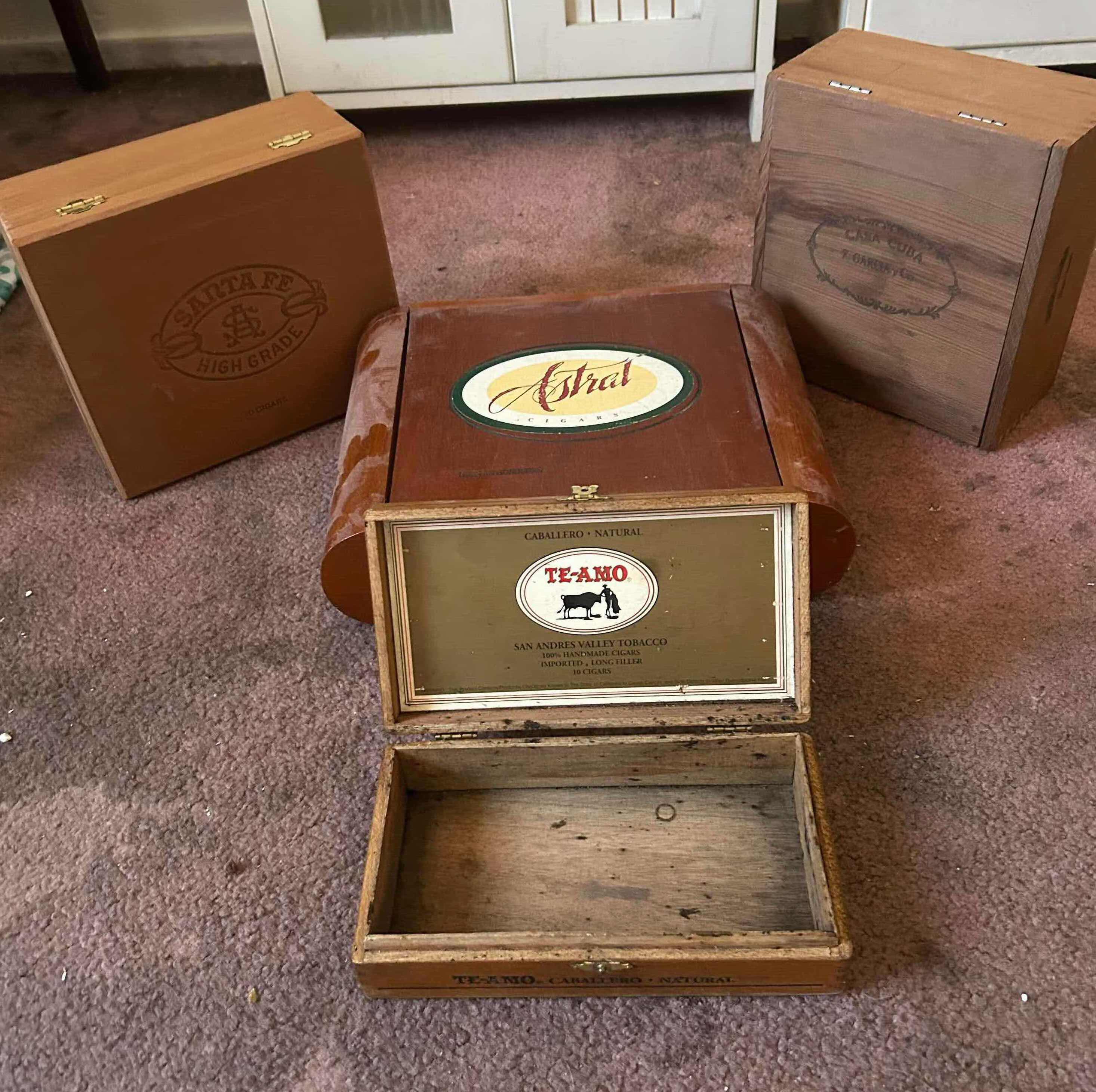 Photo 1 of 4- VINTAGE WOODEN CIGAR BOXES FROM ASTRAL TE AMO