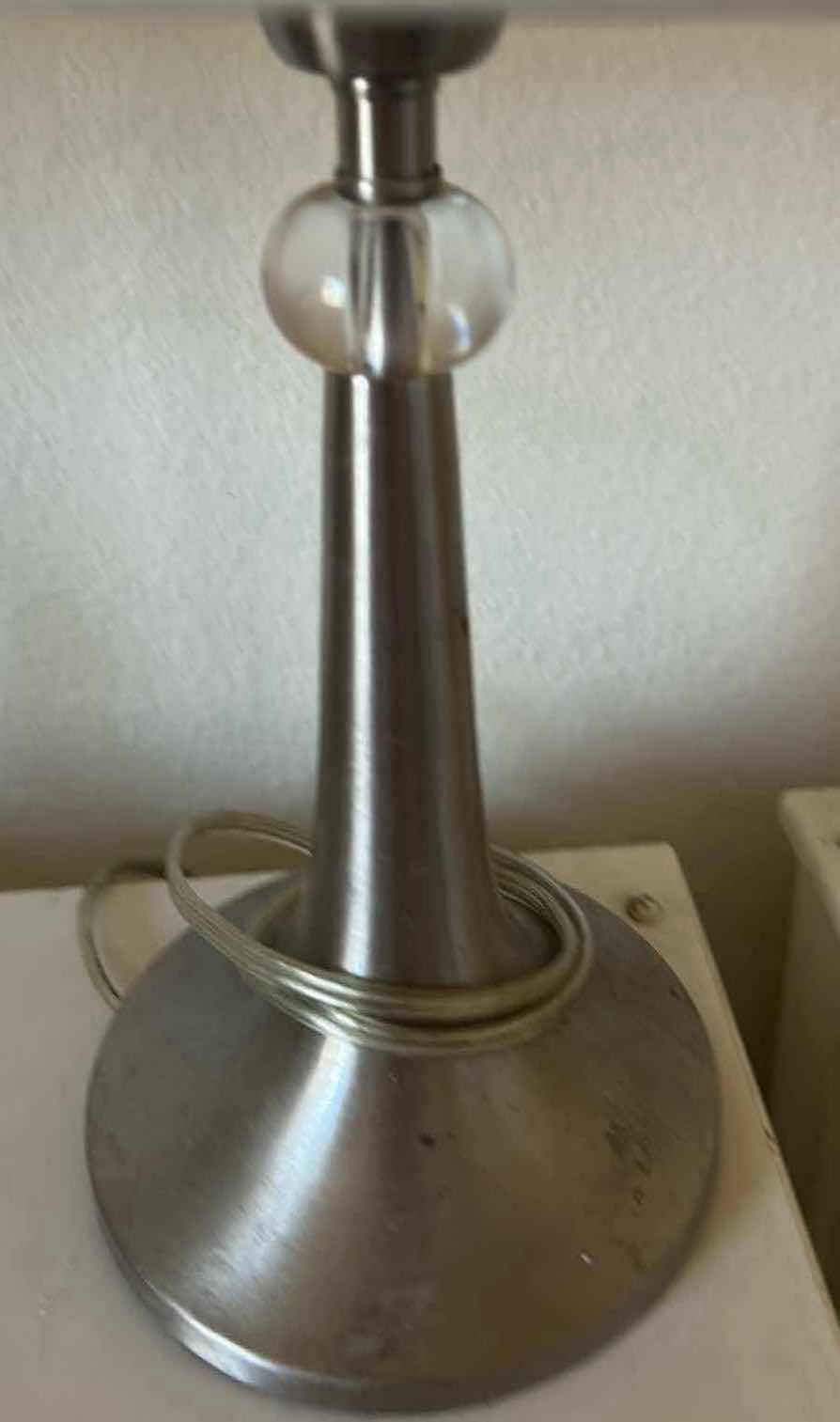 Photo 1 of 2- SILVER BASE TABLE LAMPS W SHADE H 18" 20"