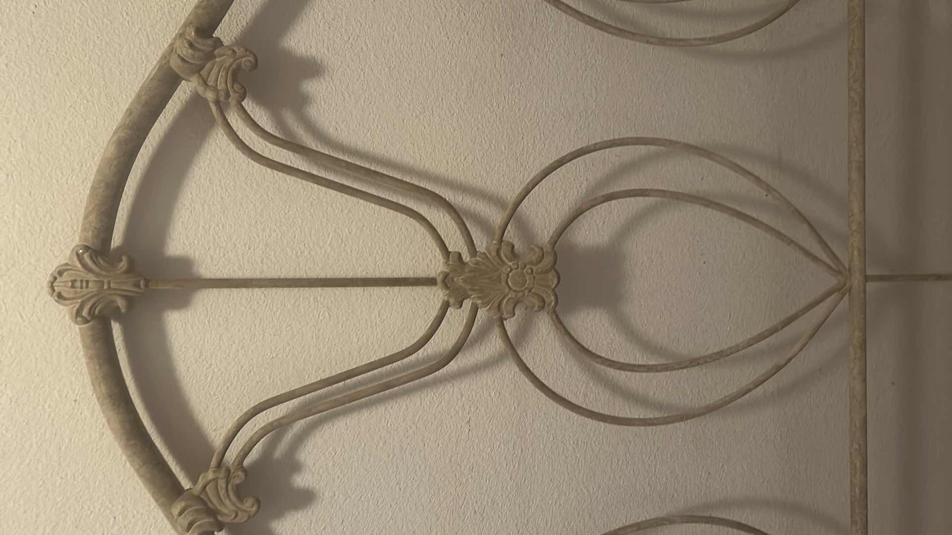 Photo 1 of VINTAGE STYLE WROUGHT IRON HEADBOARD W ARCHED SCROLLWORK & DECORATIVE FINIALS 59" X 54"