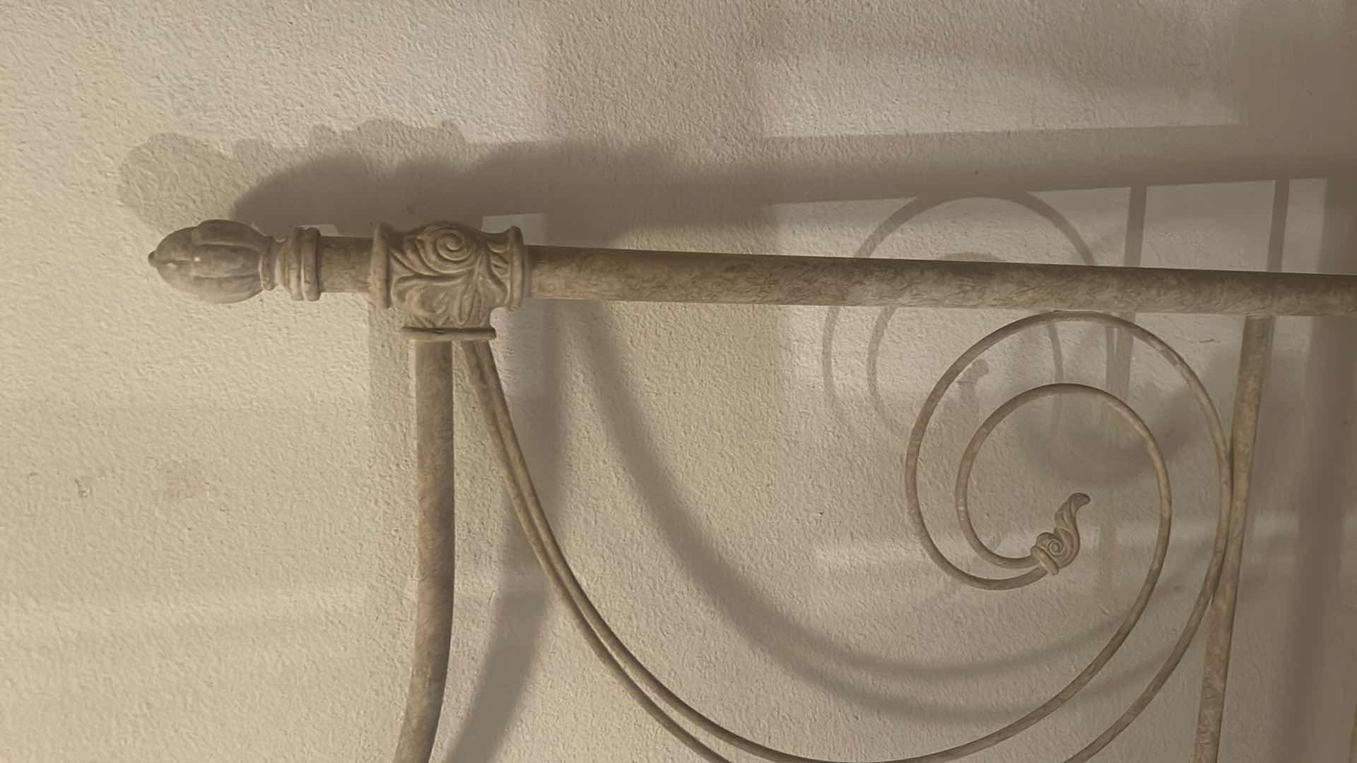 Photo 1 of VINTAGE STYLE WROUGHT IRON HEADBOARD W ARCHED SCROLLWORK & DECORATIVE FINIALS 59" X 54"