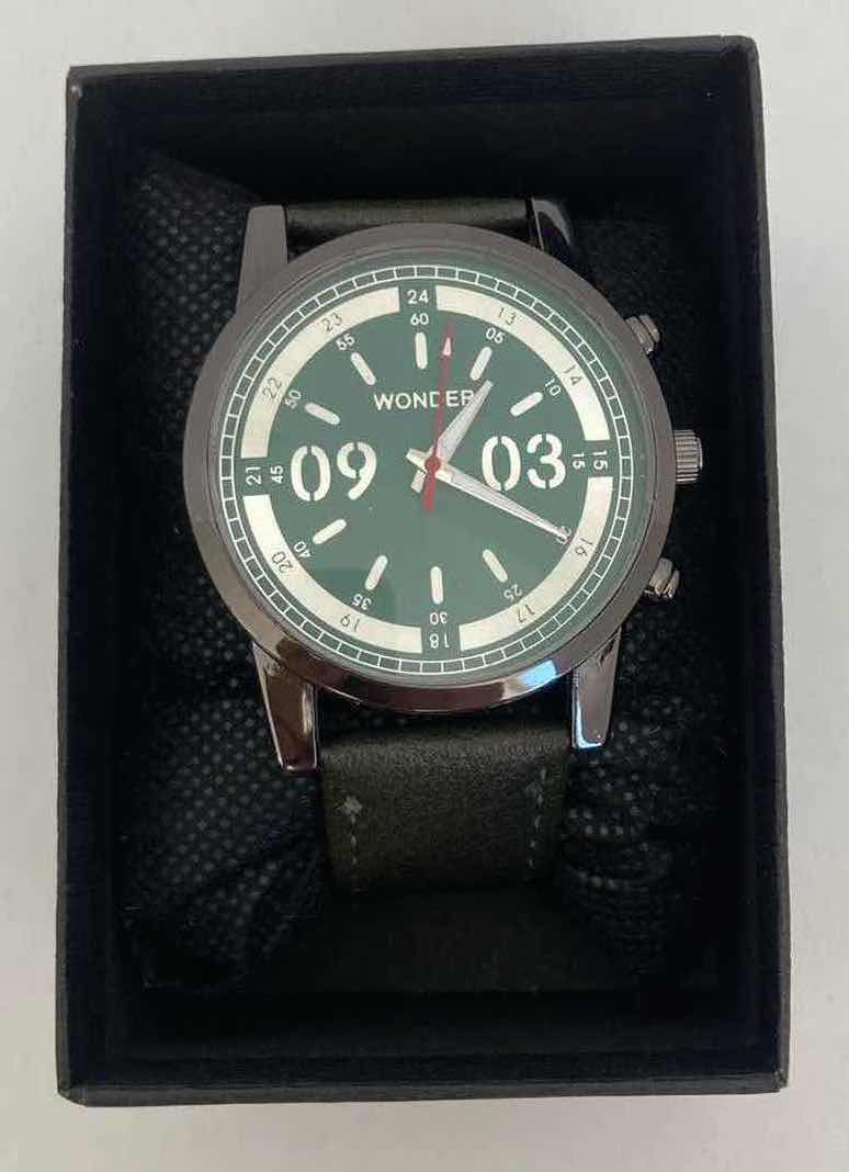 Photo 1 of WONDER BLACK TONE STAINLESS STEEL MENS WATCH W BLACK FAUX LEATHER BAND