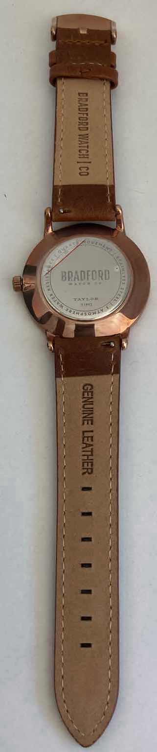 Photo 1 of BRADFORD COPPER TONE STAINLESS STEEL MENS 40MM WATCH W GENUINE LEATHER BAND