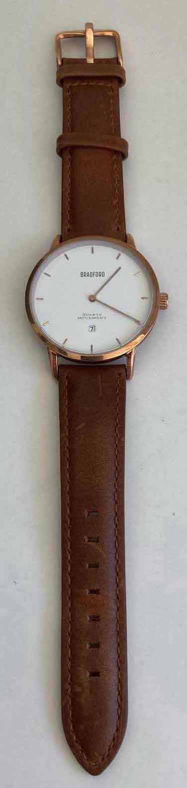 Photo 1 of BRADFORD COPPER TONE STAINLESS STEEL MENS 40MM WATCH W GENUINE LEATHER BAND