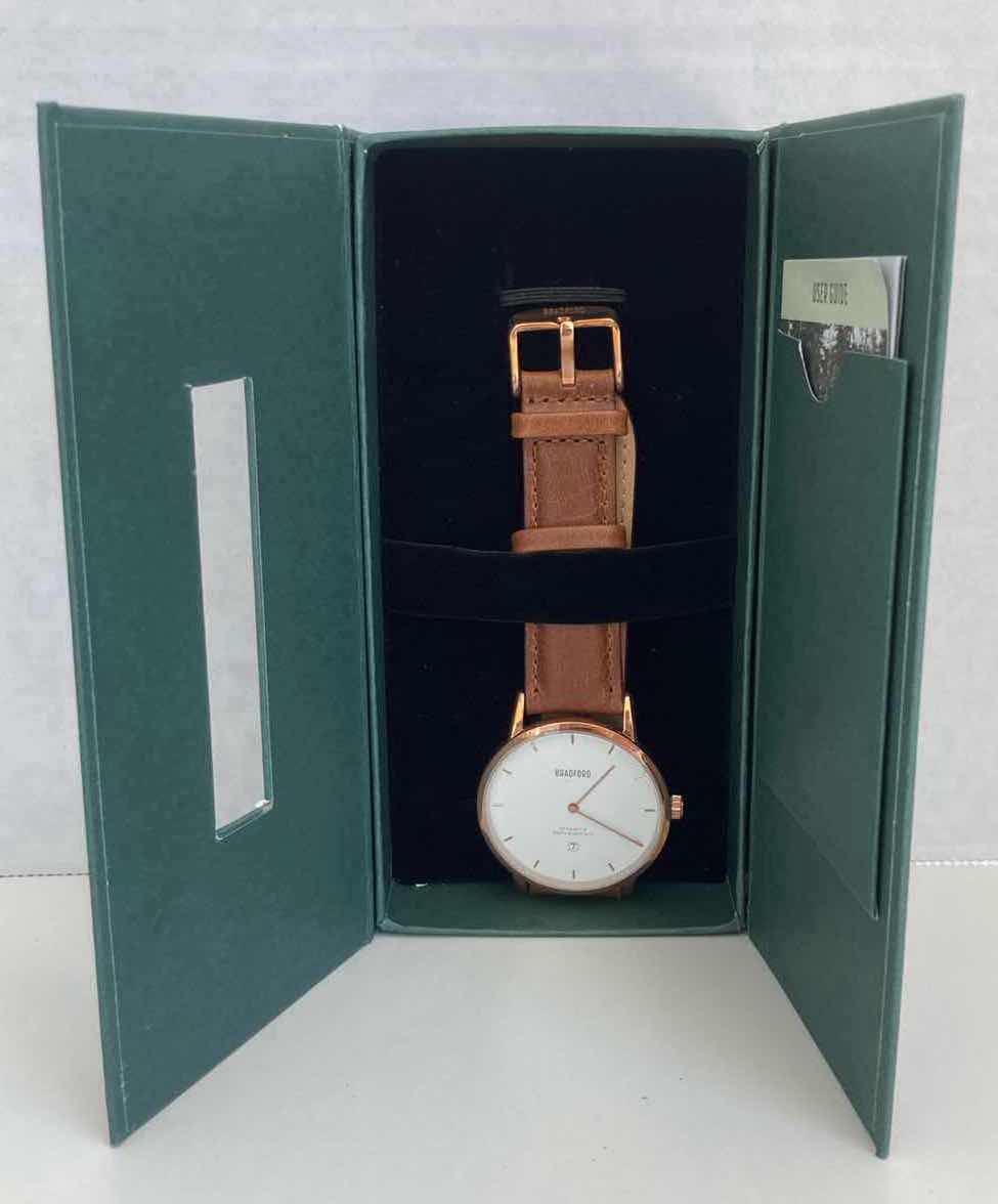 Photo 1 of BRADFORD COPPER TONE STAINLESS STEEL MENS 40MM WATCH W GENUINE LEATHER BAND