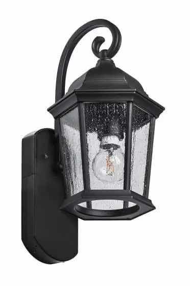 Photo 1 of MAXIMUS COACH BLACK FINISH SMART SECURITY LANTERN LIGHT FIXTURE W SPECKLED GLASS MODEL SPL11-07A1N4-BKT 8.79” X 7.81” H17.09”