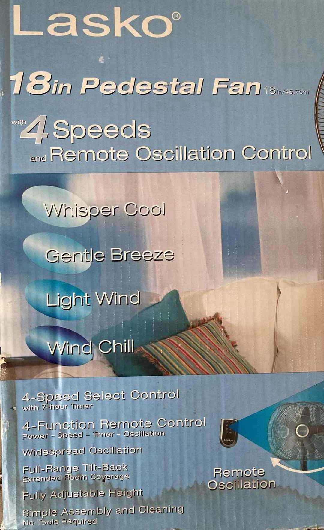 Photo 1 of LASKO 4-SPEED REMOTE CONTROLLED PEDESTAL FAN MODEL S18961