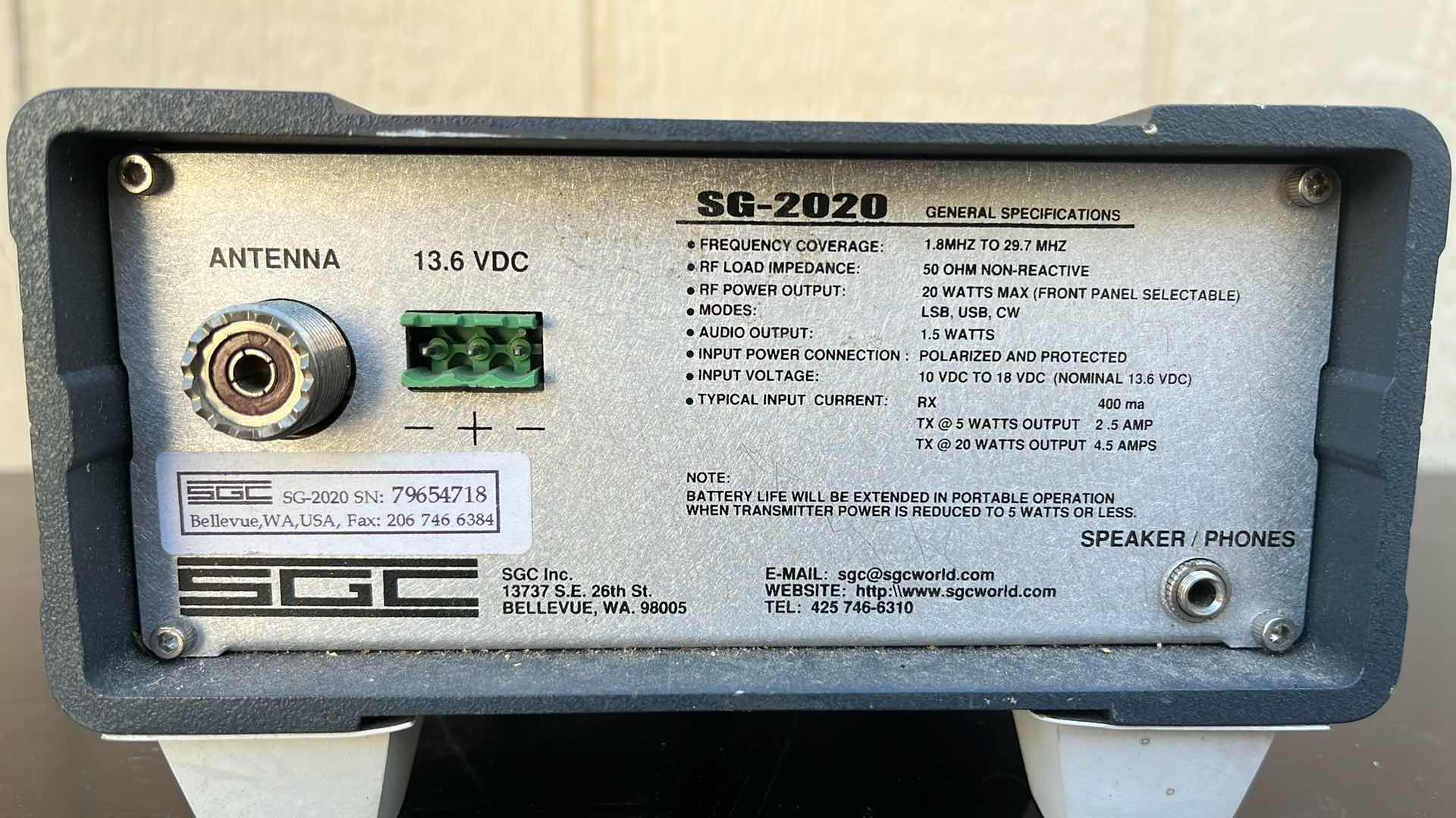 Photo 1 of SGC SG-2020 1.8-29.7MHz 20W TRANSCEIVER HAM RADIO