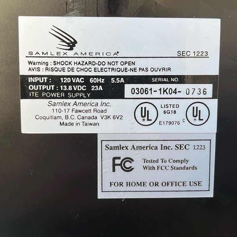 Photo 1 of SAMLEX AMERICA SEC 1223 DESKTOP 23AMP SWITCHING POWER SUPPLY