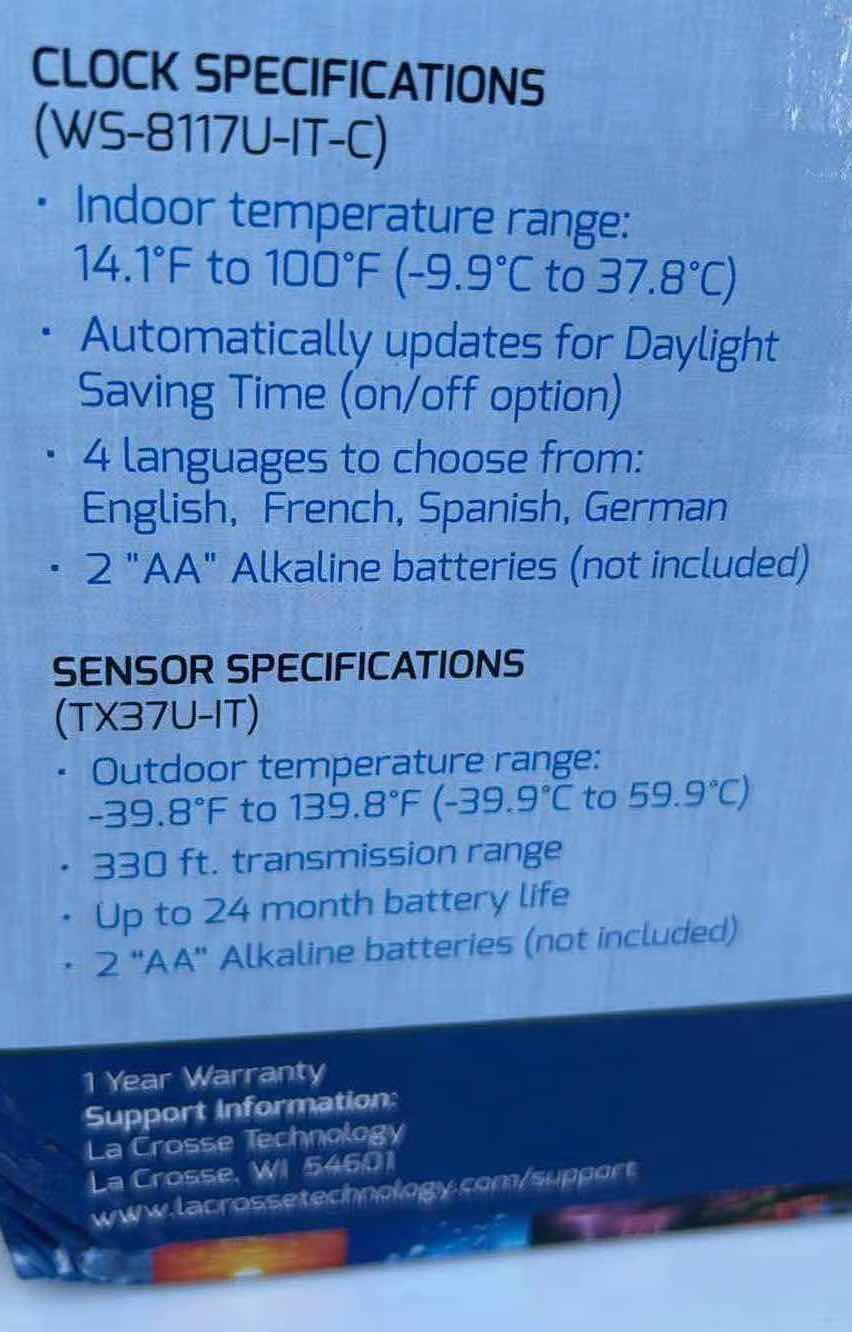 Photo 1 of NEW LA CROSSE TECHNOLOGY DIGITAL ATOMIC WALL CLOCK W MOON PHASE, BATTERY OPERATED (WS-8117U-IT-C)