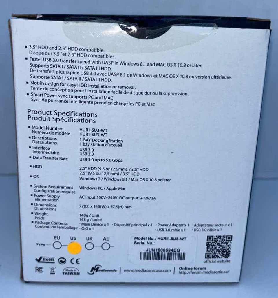 Photo 1 of MEDIASONIC PROBOX 2.5’/3.5’ SATA DRIVE DOCKING STATION (HND1-SU3-WT)