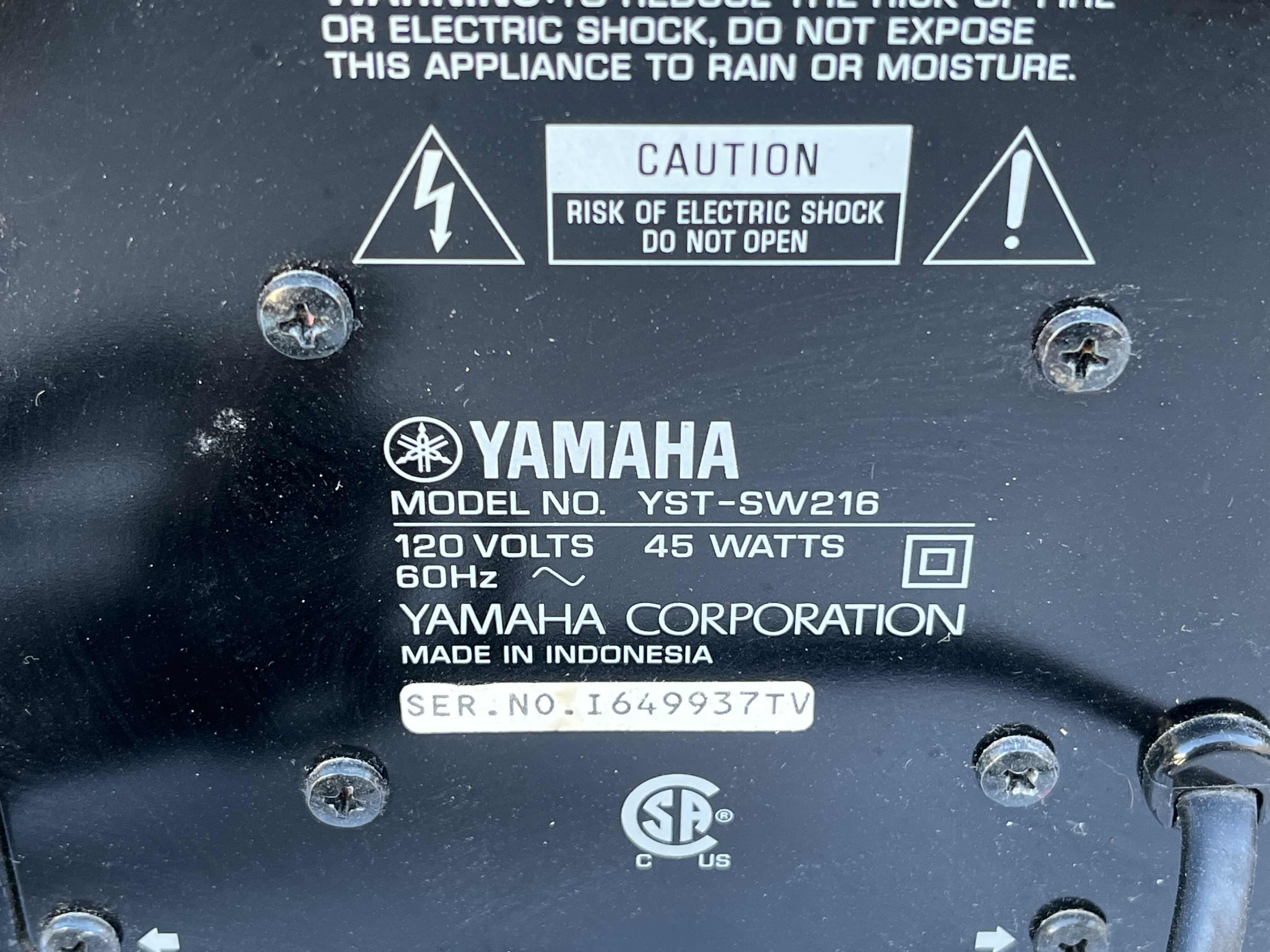 Photo 1 of YAMAHA 45W POWERED SUBWOOFER MODEL YST-SW216