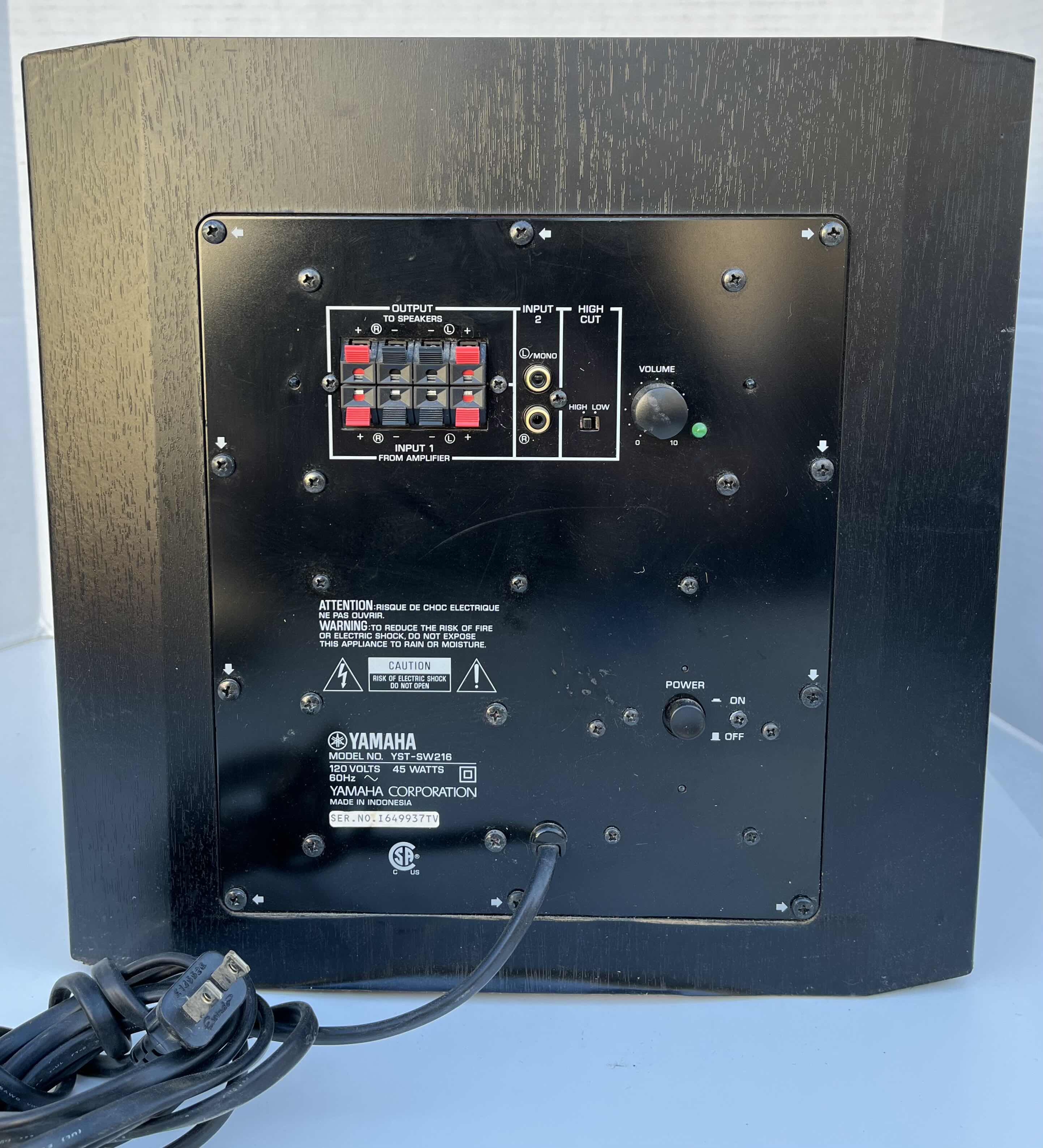 Photo 1 of YAMAHA 45W POWERED SUBWOOFER MODEL YST-SW216