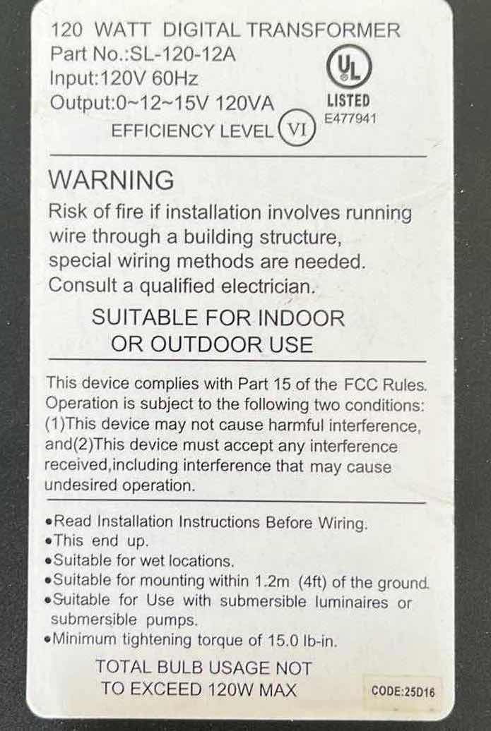 Photo 1 of HAMPTON BAY DUSK TO DAWN 120W LANDSCAPE LIGHT DIGITAL TRANSFORMER MODEL SL-120-12A