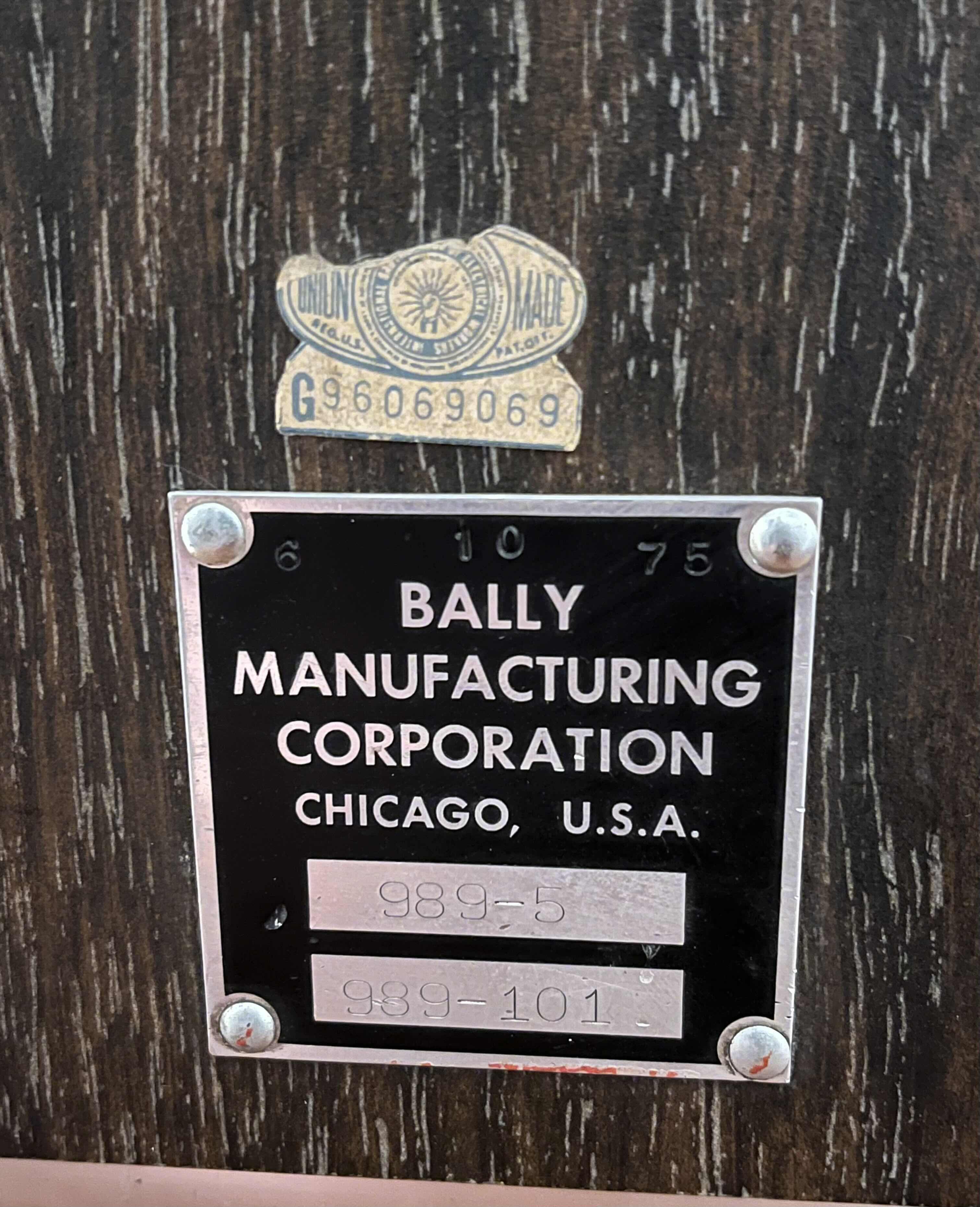 Photo 1 of BALLY CORP. CASINO 5 CENT NICKEL 4 REEL SLOT MACHINE MODEL 989-5
