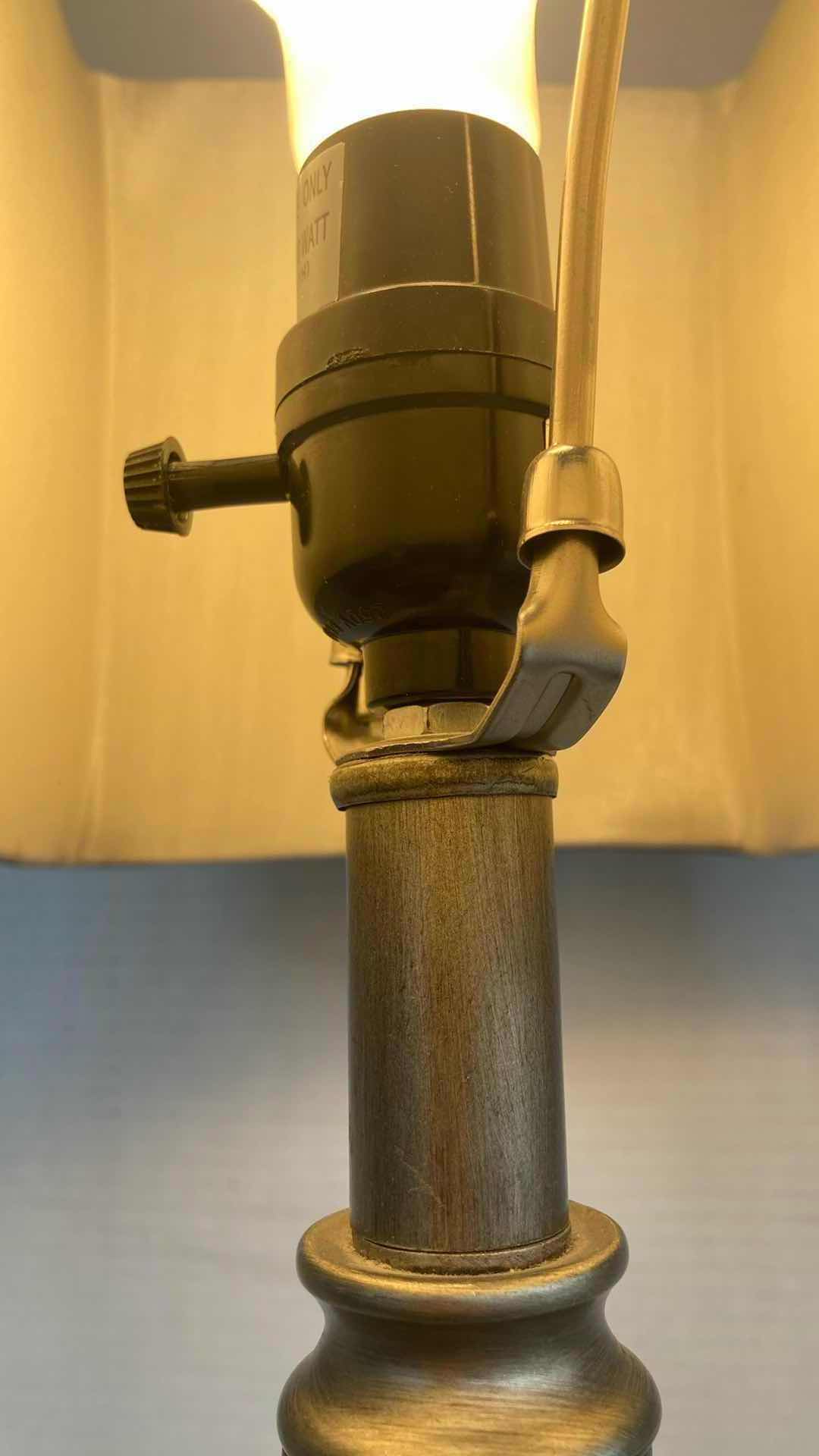 Photo 1 of METAL BASE BLACK SHADE TABLE LAMP 14” X 8” H25.5”