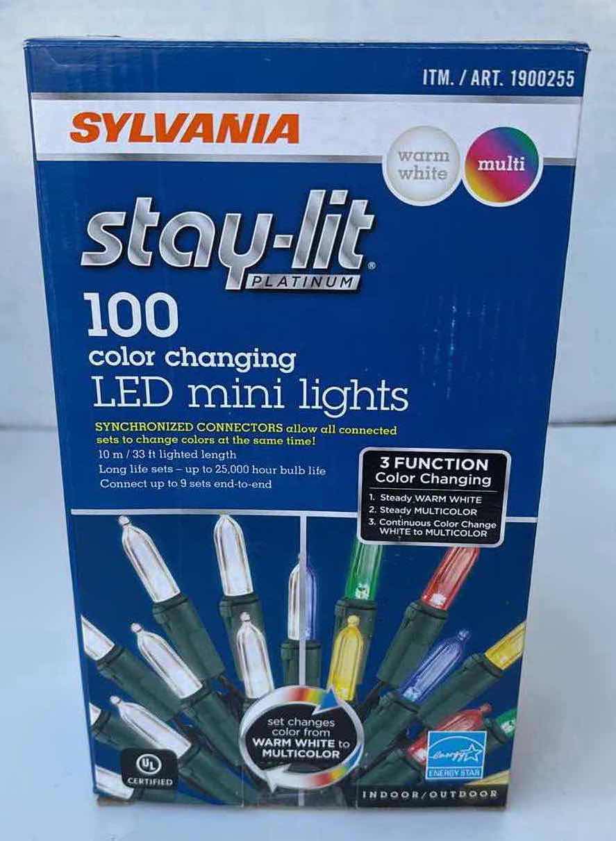 Photo 1 of NEW SYLVANIA STAY-LIT PLATINUM 100 COLOR CHANGING LED MINI LIGHTS, INDOOR/OUTDOOR, 33 FT LIGHTED LENGTH (1900255)