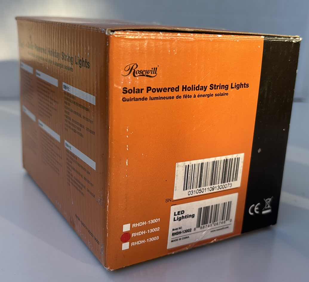 Photo 1 of NEW ROSEWILL SOLAR POWERED 100 LED HOLIDAY STRING LIGHTS (RHDH-13002)