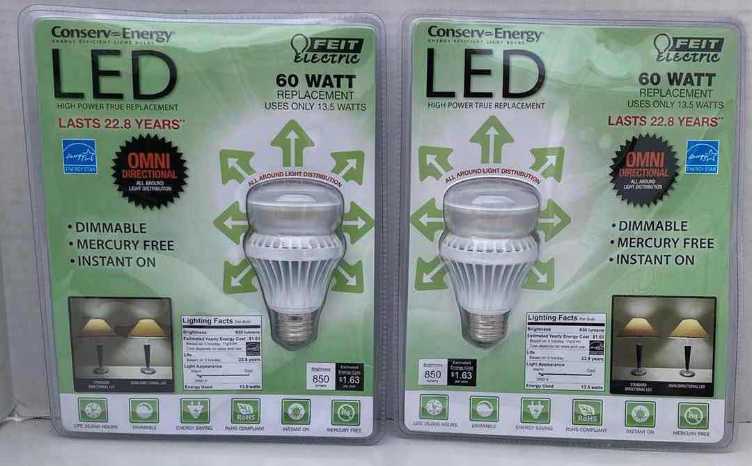 Photo 1 of NEW FEIT ELECTRIC PERFORMANCE LED 60W REPLACEMENT BULB (2)