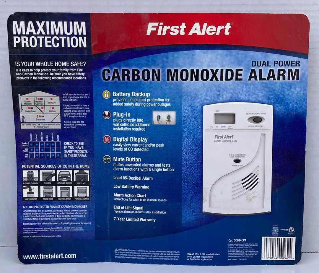 Photo 1 of FIRST ALERT DUAL POWER CARBON MONOXIDE ALARM MODEL 614614