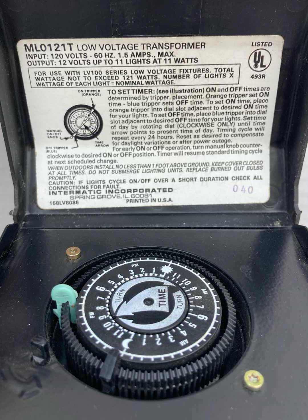 Photo 1 of INTERMATIC MALIBU ML0121T LOW VOLTAGE LANDSCAPE LIGHTING TRANSFORMER