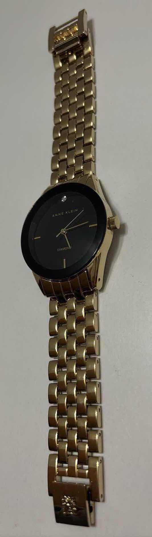 Photo 1 of ANNE KLEIN DIAMOND ACCENT, BLACK DIAL W GOLD TONE HANDS, GOLD TONE BAND STAINLESS STEEL BACK WOMENS WATCH (AK/1226)