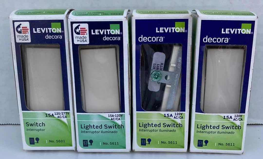 Photo 1 of NEW LEVITON DECORA 15A LIGHT ALMOND AC QUIET SWITCH (SET OF 4)