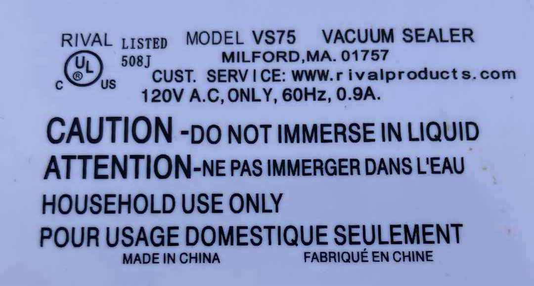 Photo 1 of RIVAL SEAL-A-MEAL VACUUM FOOD STORAGE BAG SEALER MODEL VS75